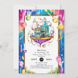 Invitación Pastel Watercolor Lab Científico Cumpleaños