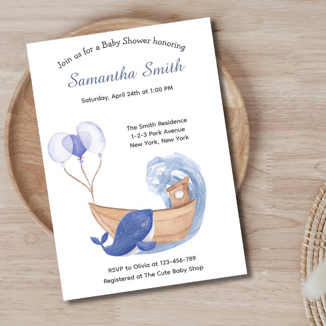 Invitación Pastel Watercolor Ocean Whale Baby Shower (Pastel Watercolor Ocean Whale Baby Shower Invitation)