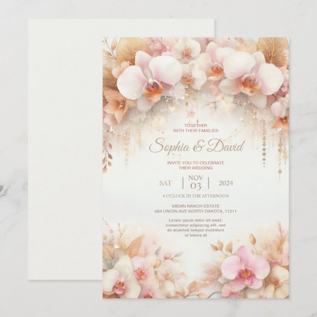 Invitación Pastel Watercolor Orchids Boda (Anverso / Reverso)