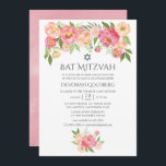 Invitación Pastel Watercolor Peonies Bat Mitzvah<br><div class="desc">Invitación del melocotón pastel y color de agua rosa ondulante peonies murciélago mitzvah diseñada para ser rápida y fácilmente personalizable a las especificaciones de tu evento.</div>