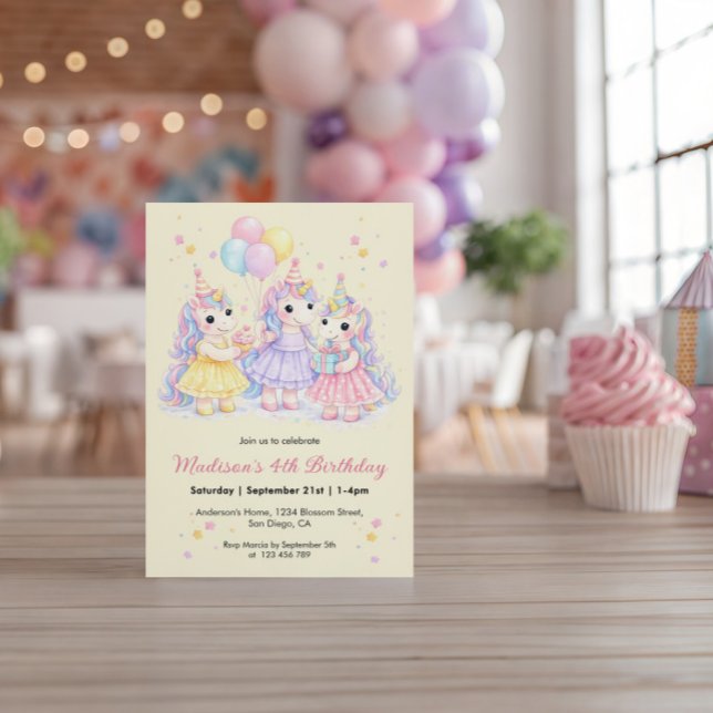 Invitación Pastel Watercolor Unicorn Girls Birthday (Subido por el creador)