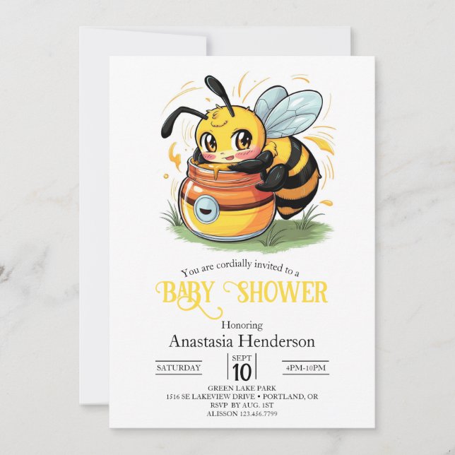 Invitación Pastel Whimsical Bee Baby Shower (Anverso)