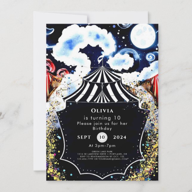 Invitación Pastel Whimsical Circus Birthday (Anverso)
