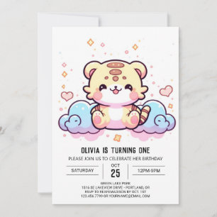 Invitación Pastel Whimsical Tiger Primer cumpleaños
