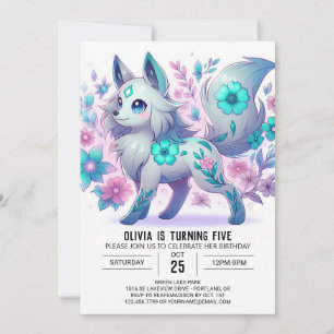 Invitación Pastel Whimsical Wolf Digital Birday