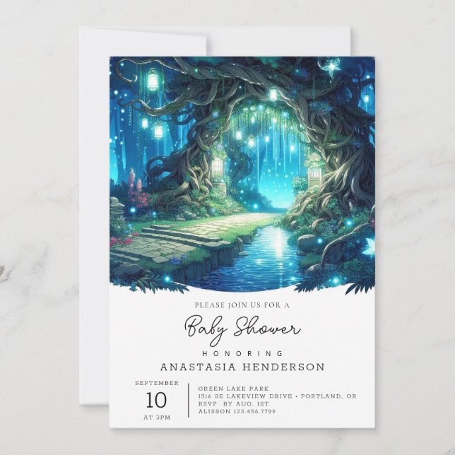 Invitación Pastel Whimsy Enchanted Forest Baby Shower (Anverso)