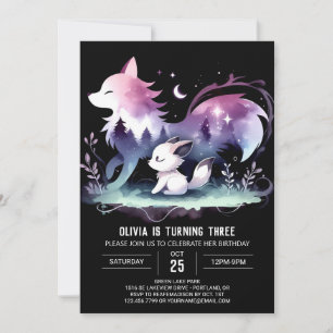 Invitación Pastel Whimsy Wolf Birthday