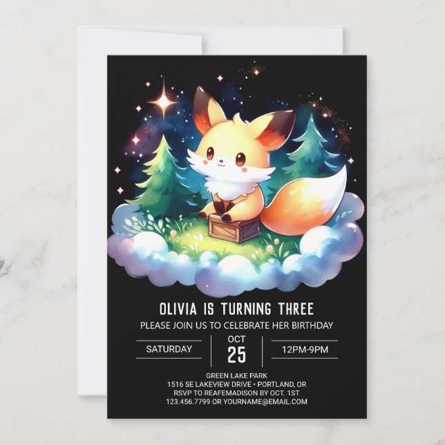 Invitación Pastel Wild Fox Birthday digital (Anverso)