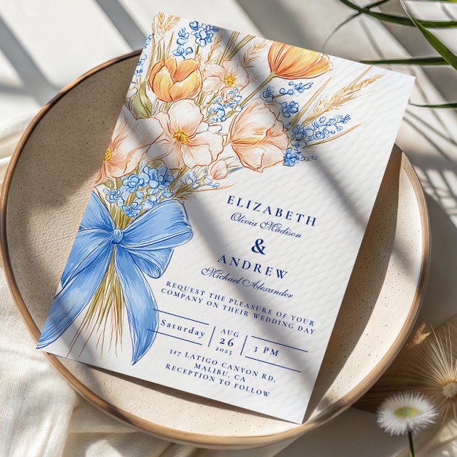 Invitación Pastel Wildflower Bow Wedding (Subido por el creador)