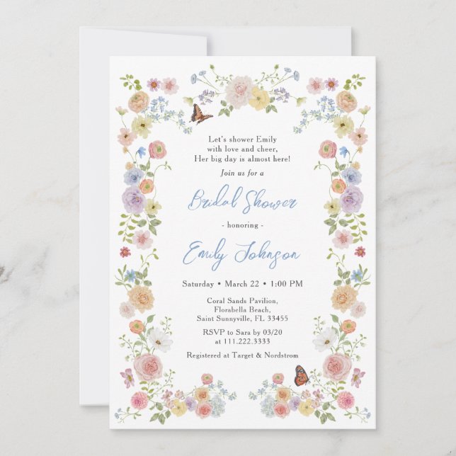 Invitación Pastel Wildflower Bridal Shower (Anverso)