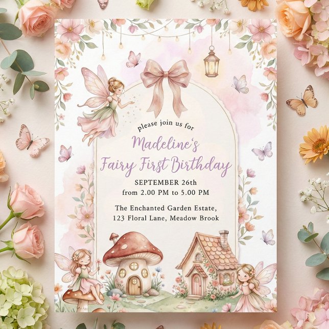 Invitación Pastel Wildflower Fairy First 1st Birthday Party (Pastel Wildflower Fairy First 1st Birthday Party Invitation)