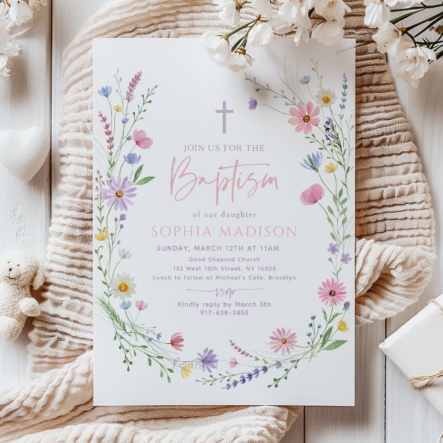 Invitación Pastel Wildflower Floral Baptism (Subido por el creador)