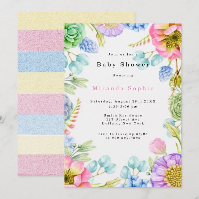 Invitación Pastel Wildflower Florals Neutral Baby Shower (Anverso / Reverso)