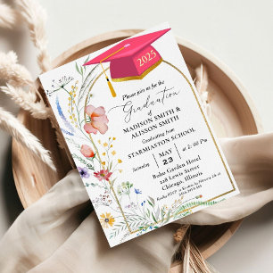 Invitación Pastel Wildflower Garden Twin Graduation Party