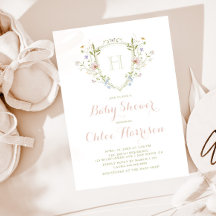 Pastel Wildflower Monograma Escudo Baby Shower