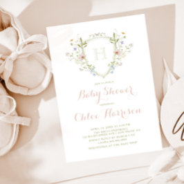 Invitación Pastel Wildflower Monograma Escudo Baby Shower