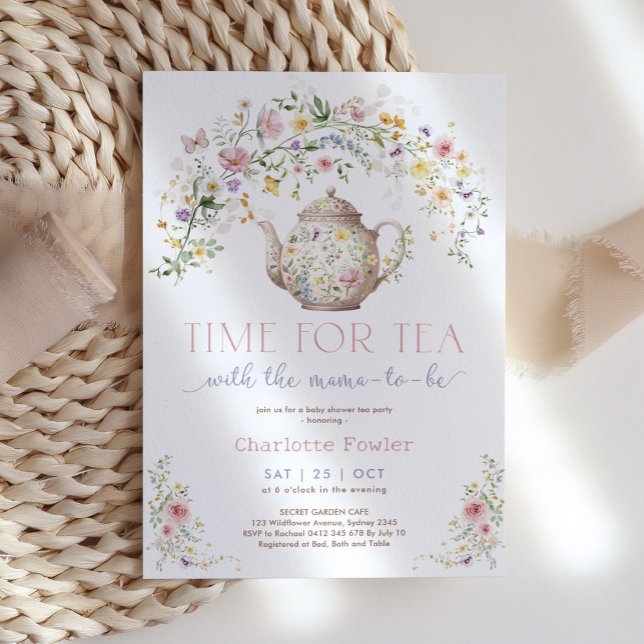 Invitación Pastel Wildflower Time para Fiesta de Tea Baby Sho (Subido por el creador)
