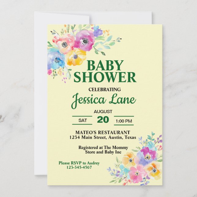 Invitación Pastel Wildflowers Baby Shower (Anverso)