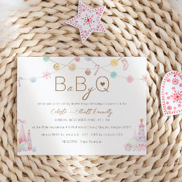 Invitación Pastel Winter Wonderland Baby-Q BBQ Baby Shower