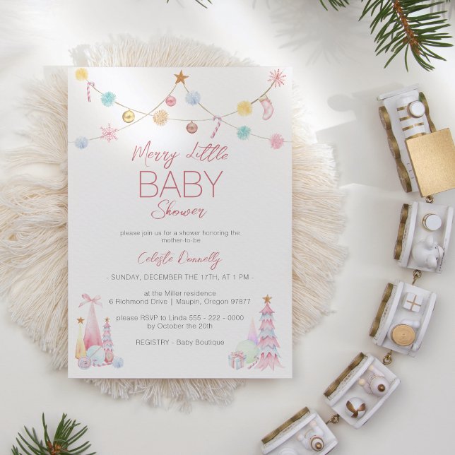 Invitación Pastel Winter Wonderland Merry Little Baby Shower (Subido por el creador)