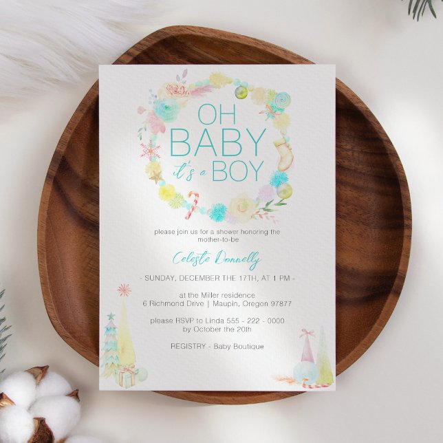 Invitación Pastel Winter Wonderland Oh Baby Boy Shower (Subido por el creador)
