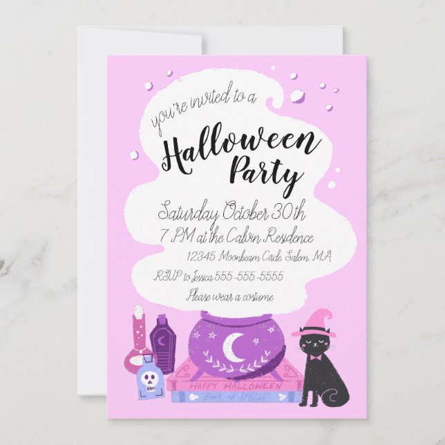 Invitación Pastel Witch Halloween Party (Anverso)