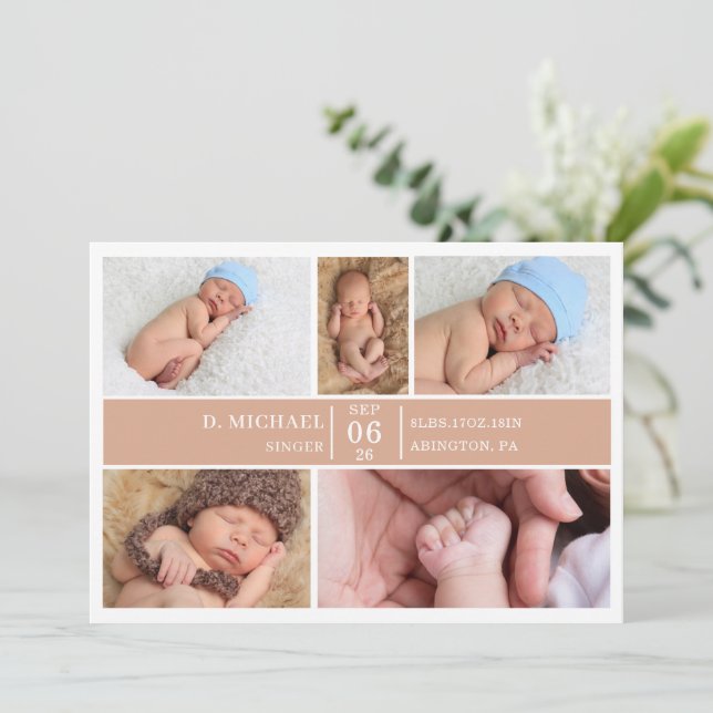 Invitación Pastel Wood Photo Collage Baby Announcement Card (Anverso de pie)