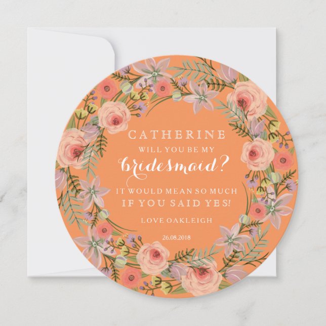 Invitación Pastel Wreath Serás Mi Nodesempleada | Anaranjado (Anverso)