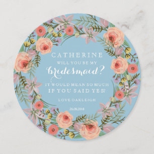 Invitación Pastel Wreath Serás Mi Noviera  Azul