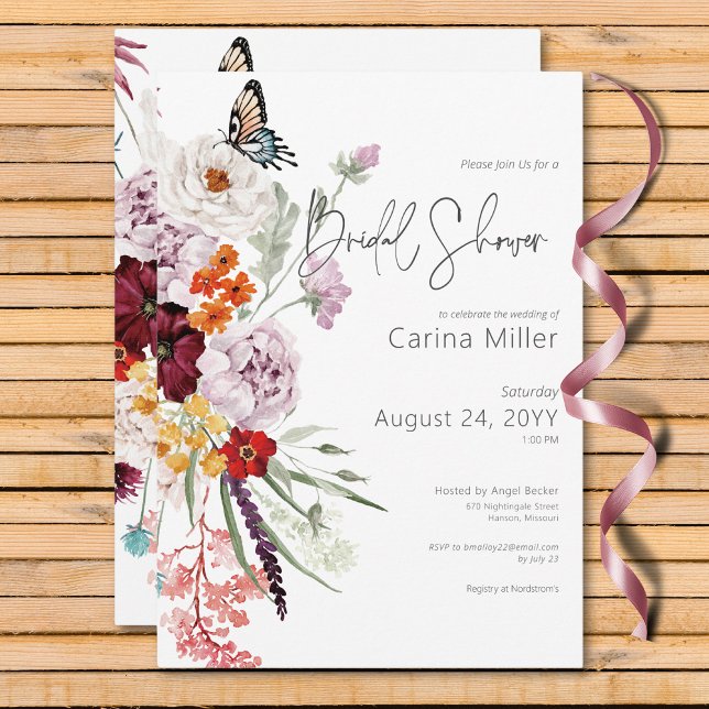 Invitación Pastel y Borgoña Blooms Floral Bridal Ducha (Pastel & Burgundy Blooms Floral Bridal Shower Invitation)
