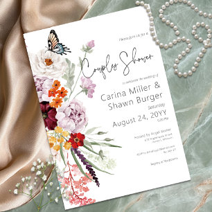 Invitación Pastel y Borgoña Floral Parejas Ducha