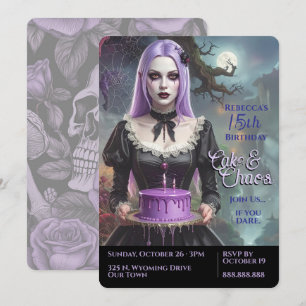 Invitación Pastel y caos, Chica adolescente de Gótico púrpura