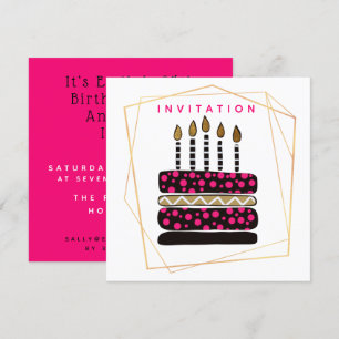 Invitación Pastel y Velas/Fiesta de Oro Negro Rosa/Cumpleaños
