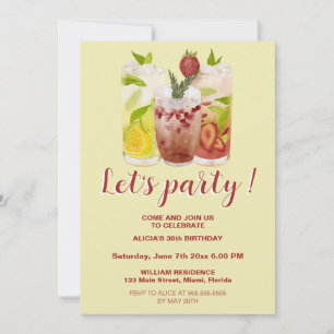Invitación Pastel Yellow Summer Cocktail Fiesta Cumpleaños