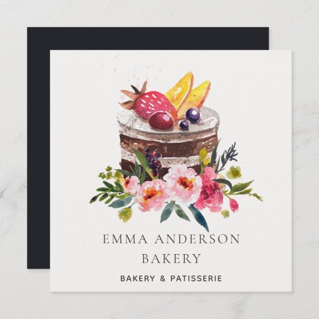 Invitación Pastelería De Cupcake Floral De Frutas De Moda (Anverso / Reverso)