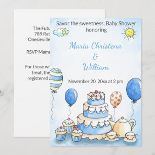 Invitación Pastelería Parisina Edición Azul Baby Shower