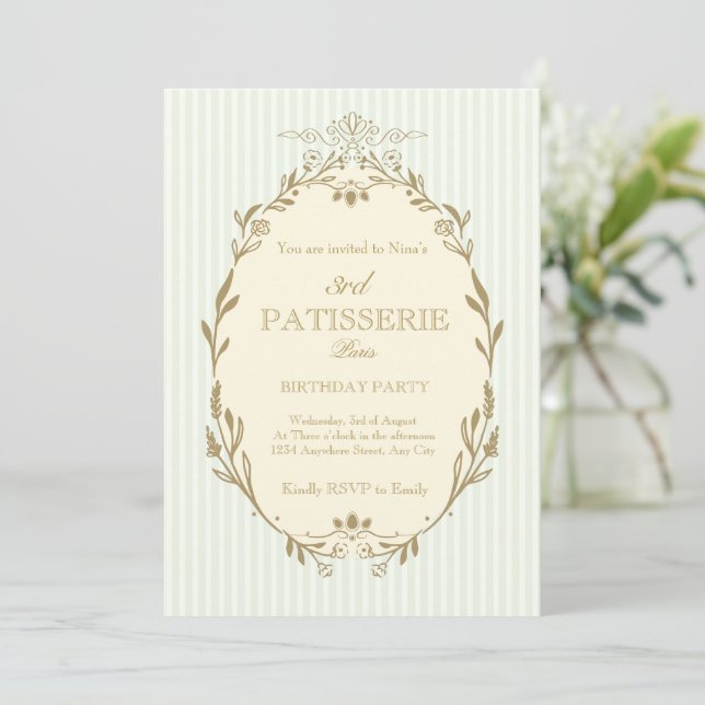 Invitación Pastelería parisina Estilo francés vintage Cumplea (Anverso de pie)