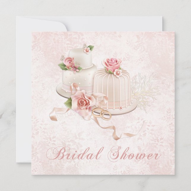 Invitación Pasteles de bodas de Rubor con los rosas, ducha (Anverso)