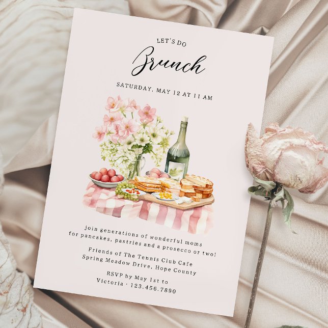 Invitación Pasteles de brunch del día de la madre panqueques  (Spring or Summer Get Together Invitation - perfect for Mother's Day Brunch)