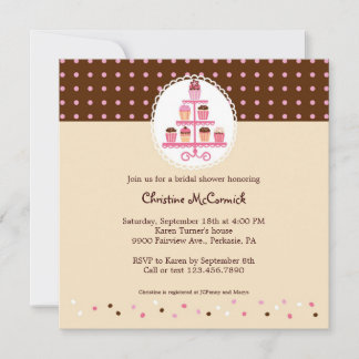 Invitación Pasteles en un stand (Marrón/Crema)