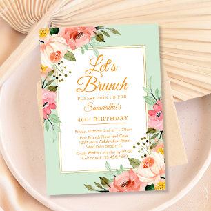 Invitación Pasteles Florales Rosa Vamos a Brunch Fiesta de Cu