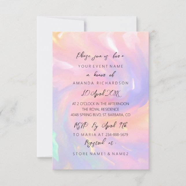 Invitación Pasteles holográficos rosados Boda 16º dulce (Anverso)