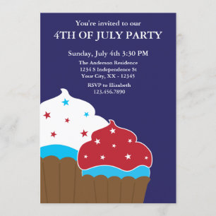 Invitación Pasteles rojos blancos y azules 4 de julio Fiesta