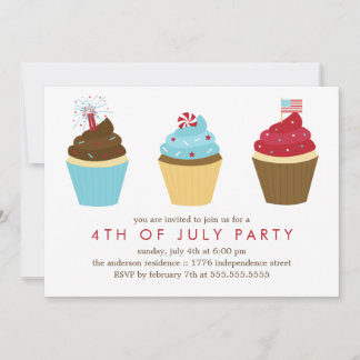 Invitación Pasteles rojos blancos y azules 4 de julio Fiesta