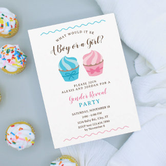 Invitación Pasteles rosas y azules revelan el género del bebé