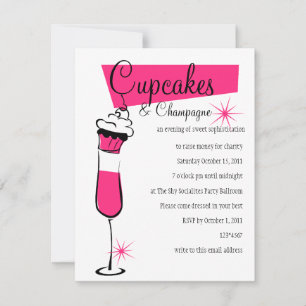 Invitación Pasteles y champán en rosa caliente
