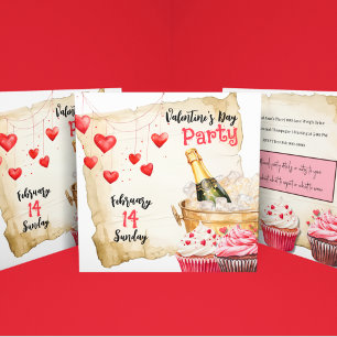 Invitación Pasteles y Fiesta El día de San Valentín de Champa