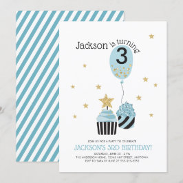 Invitación Pasteles y globos falsos cumpleaños de Purpurina