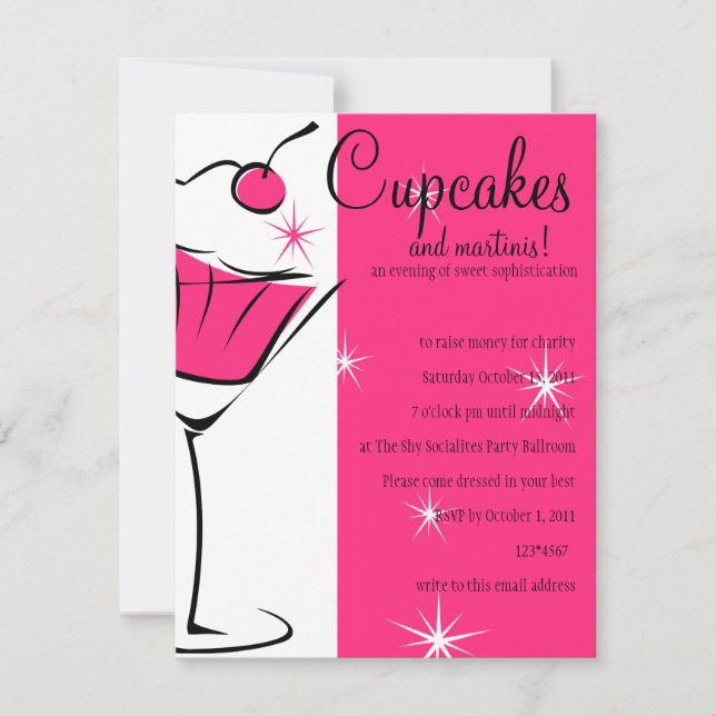 Invitación Pasteles y Martinis en rosa caliente (Anverso)