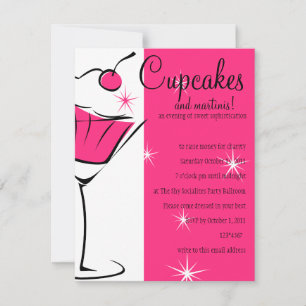 Invitación Pasteles y Martinis en rosa caliente
